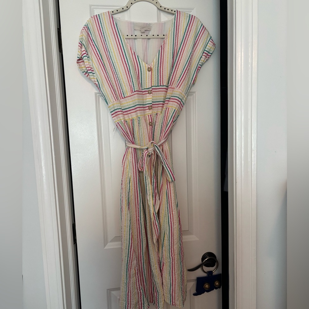 LOFT Pink and Blue Wrap Midi Sundress